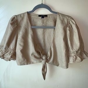 Front Tie Crop Top with Puffy Ruffled Sleeves